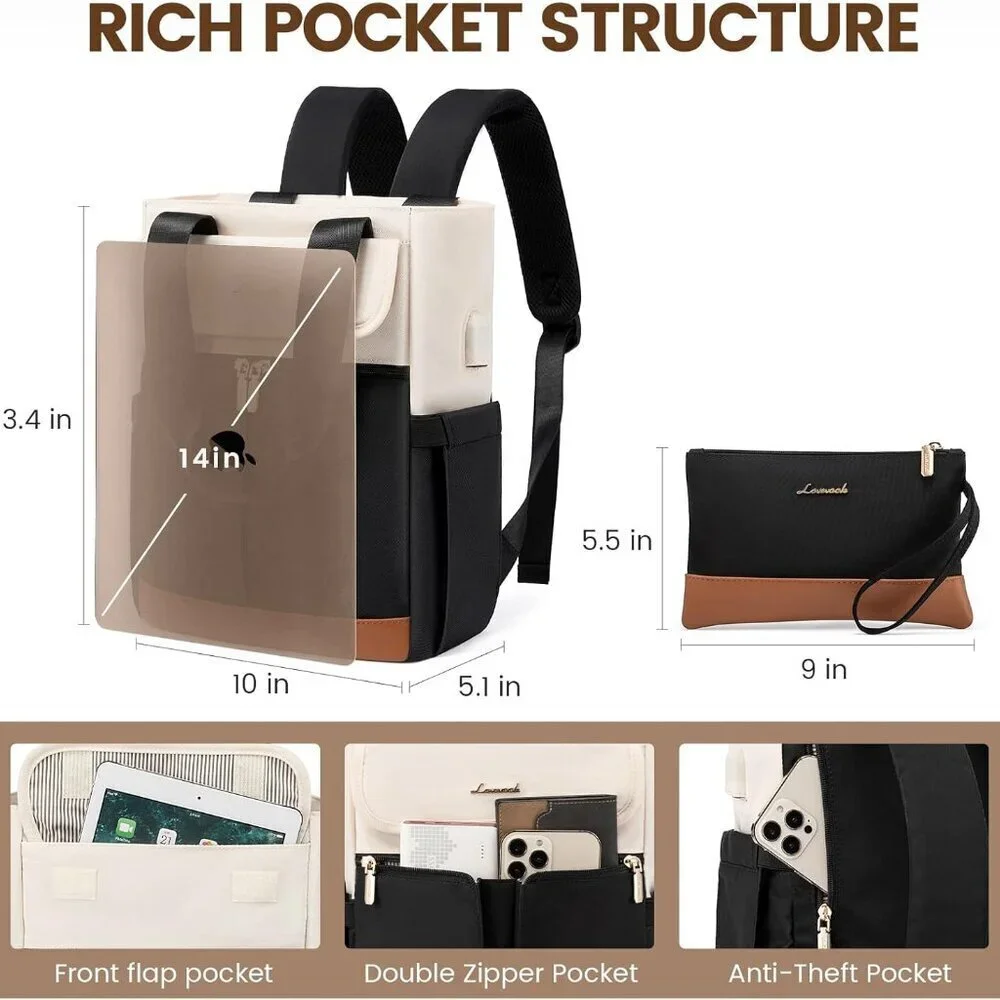 Convertible Mini Backpack Purse Black-Cream Multi-Carry Tote Small College Trave